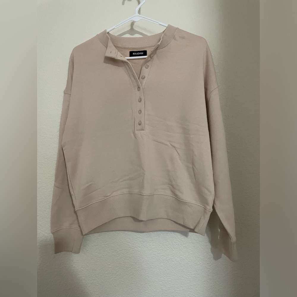Naadam Cashmere Terry Henley Sweatshirt Ecru / S NWOT